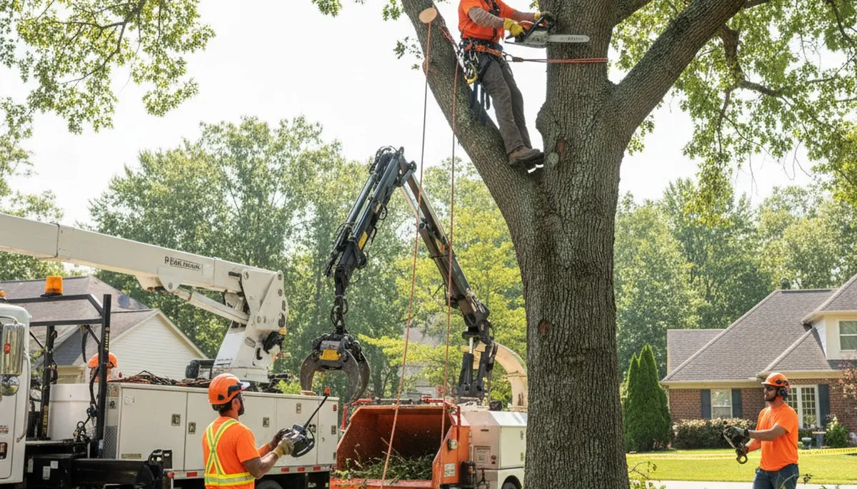 Shawnee, OK tree removal crew safely removing a hazardous tree for Arbor Shawnee Tree Service